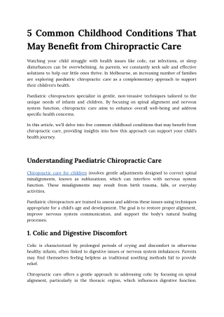 5 Common Childhood Conditions That May Benefit from Chiropractic Care