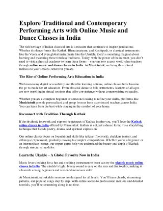 Traditional Performing Arts with Online Music, Dance Classes