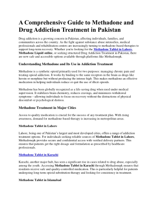 Methadone and Drug Addiction Treatment in Pakistan