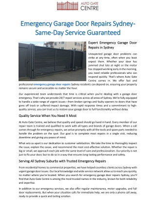 Emergency Garage Door Repairs Sydney - Same-Day Service Guaranteed