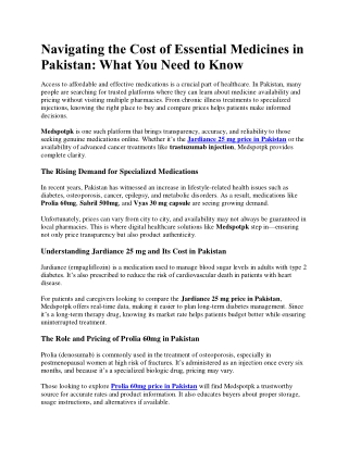 Navigating the Cost of Essential Medicines in Pakistan