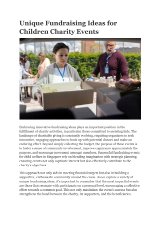 Unique Fundraising Ideas for Children Charity Events