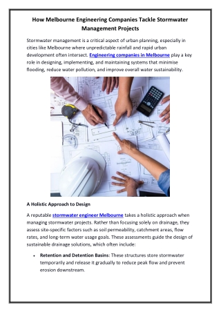 How Melbourne Engineering Companies Tackle Stormwater Management Projects