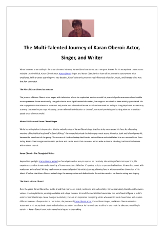 Karan Oberoi performances