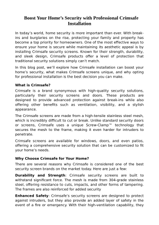 Boost Your Home’s Security with Professional Crimsafe Installation