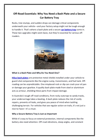 Off-Road Essentials Why You Need a Bash Plate and a Secure Car Battery Tray