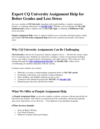 Expert CQ University Assignment Help for Better Grades and Less Stress