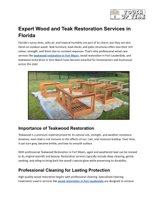 Expert Wood and Teak Restoration Services in Florida