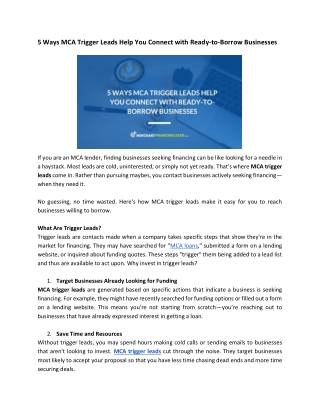 5 Ways MCA Trigger Leads Help You Connect with Ready-to-Borrow Businesses