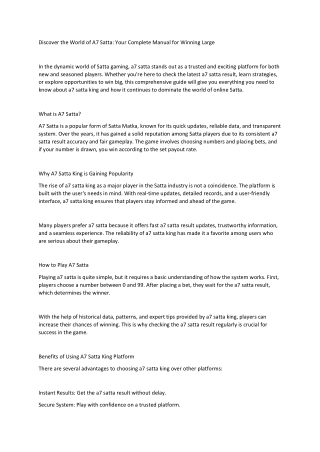 Discover the World of A7 Satta Your Complete Manual for Winning Large