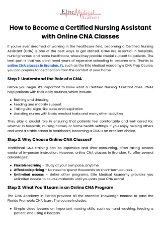 How to Become a Certified Nursing Assistant with Online CNA Classes