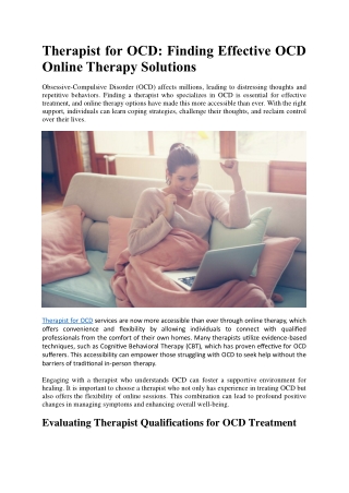 Therapist for OCD  Finding Effective OCD Online Therapy Solutions