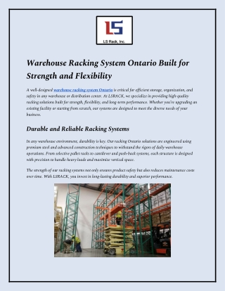 Warehouse Racking System Ontario Built for Strength and Flexibility