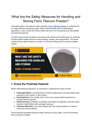 What Are the Safety Measures for Handling and Storing Ferro Titanium Powder