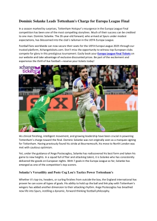 Dominic Solanke Leads Tottenham's Charge for Europa League Final