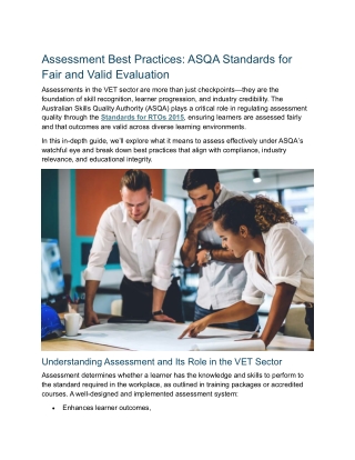 Assessment Best Practices for RTOs | ASQA Standards for Fair & Valid Evaluation