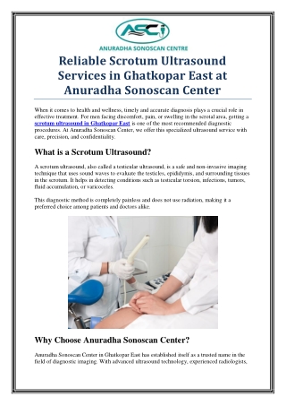 Book Scrotum Ultrasound in Ghatkopar East – Anuradha Sonoscan Center