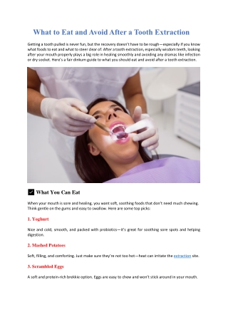 What to Eat and Avoid After a Tooth Extraction