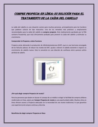 Compre Propecia en línea: su solución para el tratamiento de la caída del cabell