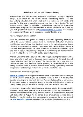 The Perfect Time for Your Zambian Getaway