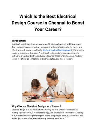 Top Electrical Design Engineer Courses in Chennai You Shouldn’t Miss