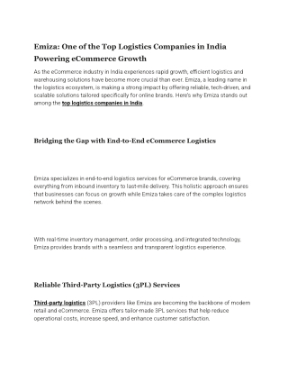 Emiza: One of the Top Logistics Companies in India Powering eCommerce Growth