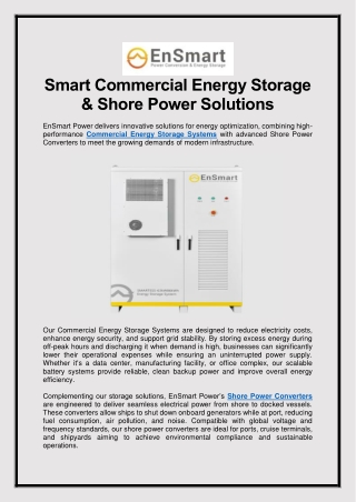 Smart Commercial Energy Storage & Shore Power Solutions