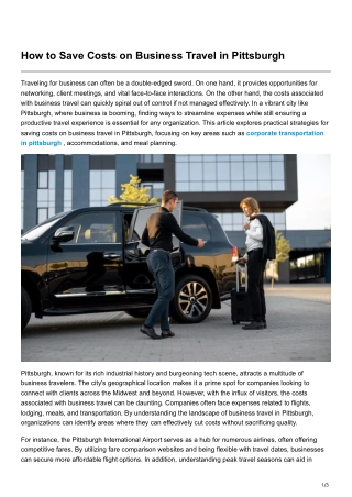 How to Save Costs on Business Travel in Pittsburgh