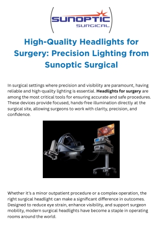 High-Quality Headlights for Surgery  Sunoptic Surgical Medical Lighting