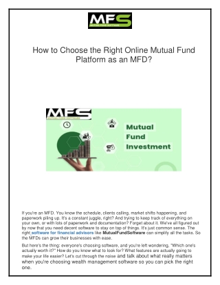 How to Choose the Right Online Mutual Fund Platform as an MFD?