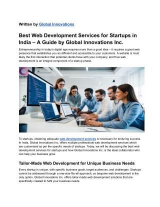 Best Web Development Services for Startups in India  Global Innovations Inc.