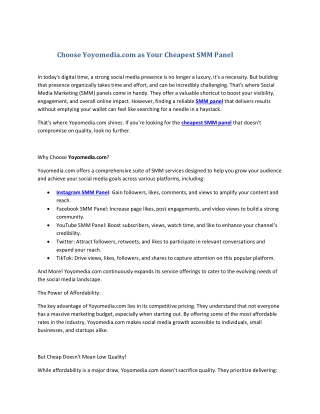 Choose Yoyomedia.com as Your Cheapest SMM Panel