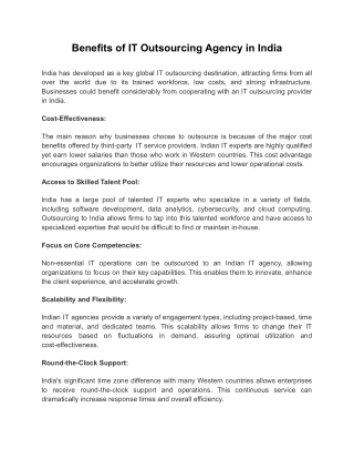 Benefits of IT Outsourcing Agency in India