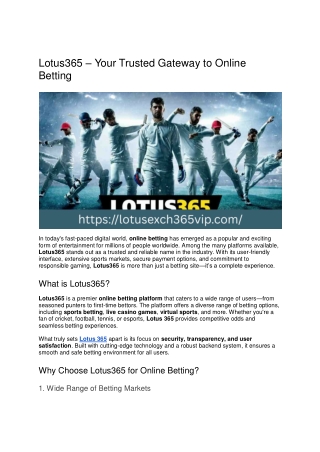 Lotus365 – Your Trusted Gateway to Online Betting