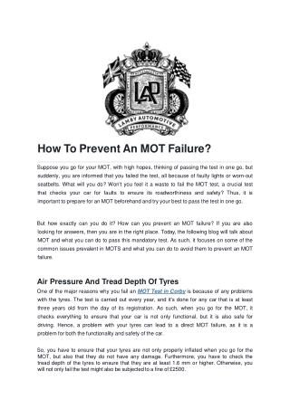 How To Prevent An MOT Failure?