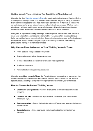 Wedding Venue in Thane – Celebrate Your Special Day at Planethollywood