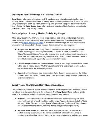 Exploring the Delicious Offerings of the Dairy Queen Menu