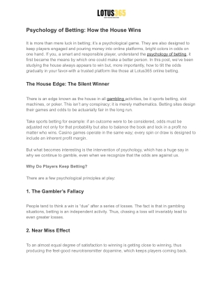 Psychology of Betting  How the House Wins