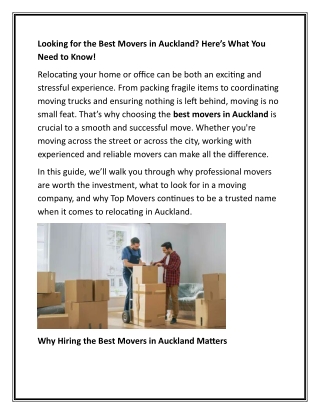 Looking for the Best Movers in Auckland
