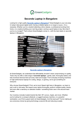 Seconds Laptop in Bangalore