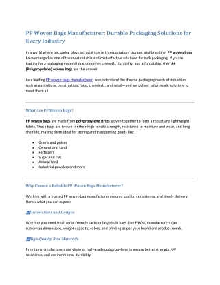 PP Woven Bags Manufacturer: Durable Packaging Solutions for Every Industry