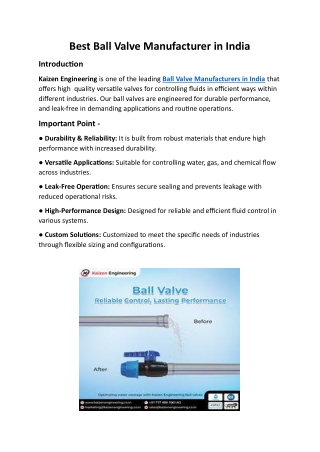Best Ball Valve Manufacturer in India- Kaizen Engineering