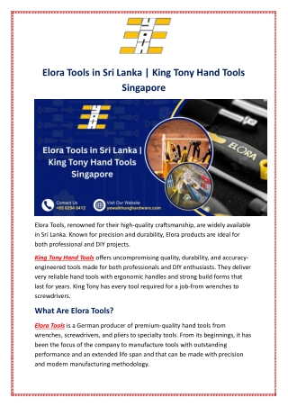 Elora Tools in Sri Lanka | King Tony Hand Tools Singapore