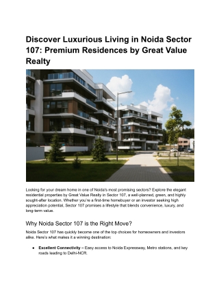 Discover Luxurious Living in Noida Sector 107_ Premium Residences by Great Value Realty