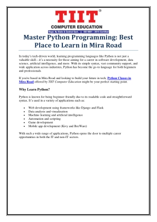 Best Python Classes in Mira Road – Join TIIT Computer Education Today