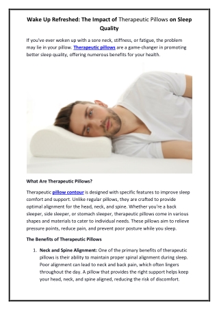 Wake Up Refreshed The Impact of Therapeutic Pillows on Sleep Quality