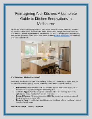 Reimagining Your Kitchen A Complete Guide to Kitchen Renovations in Melbourne