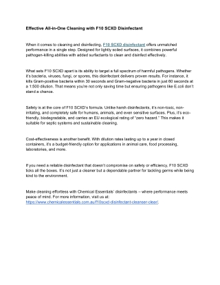 Effective All-in-One Cleaning with F10 SCXD Disinfectant