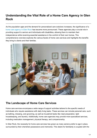 Understanding the Vital Role of a Home Care Agency in Glen Rock