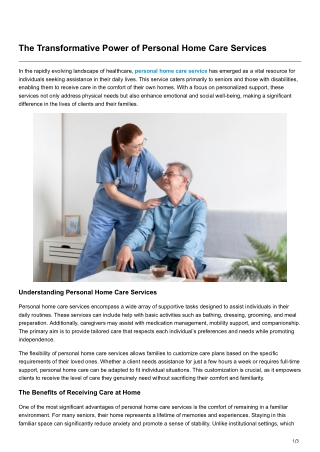 The Transformative Power of Personal Home Care Services